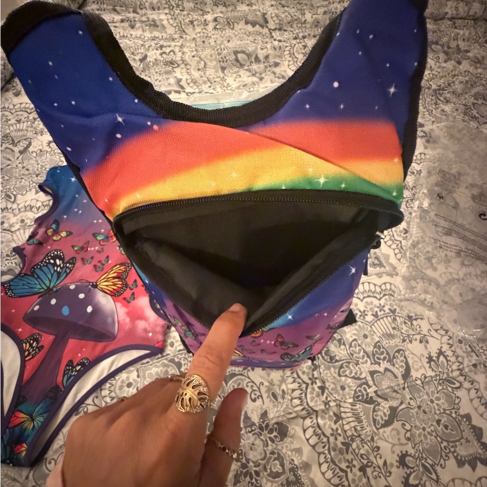 Purple Mushroom & Butterfly One-Piece Swimsuit with matching dehydration back - Picture 4 of 6